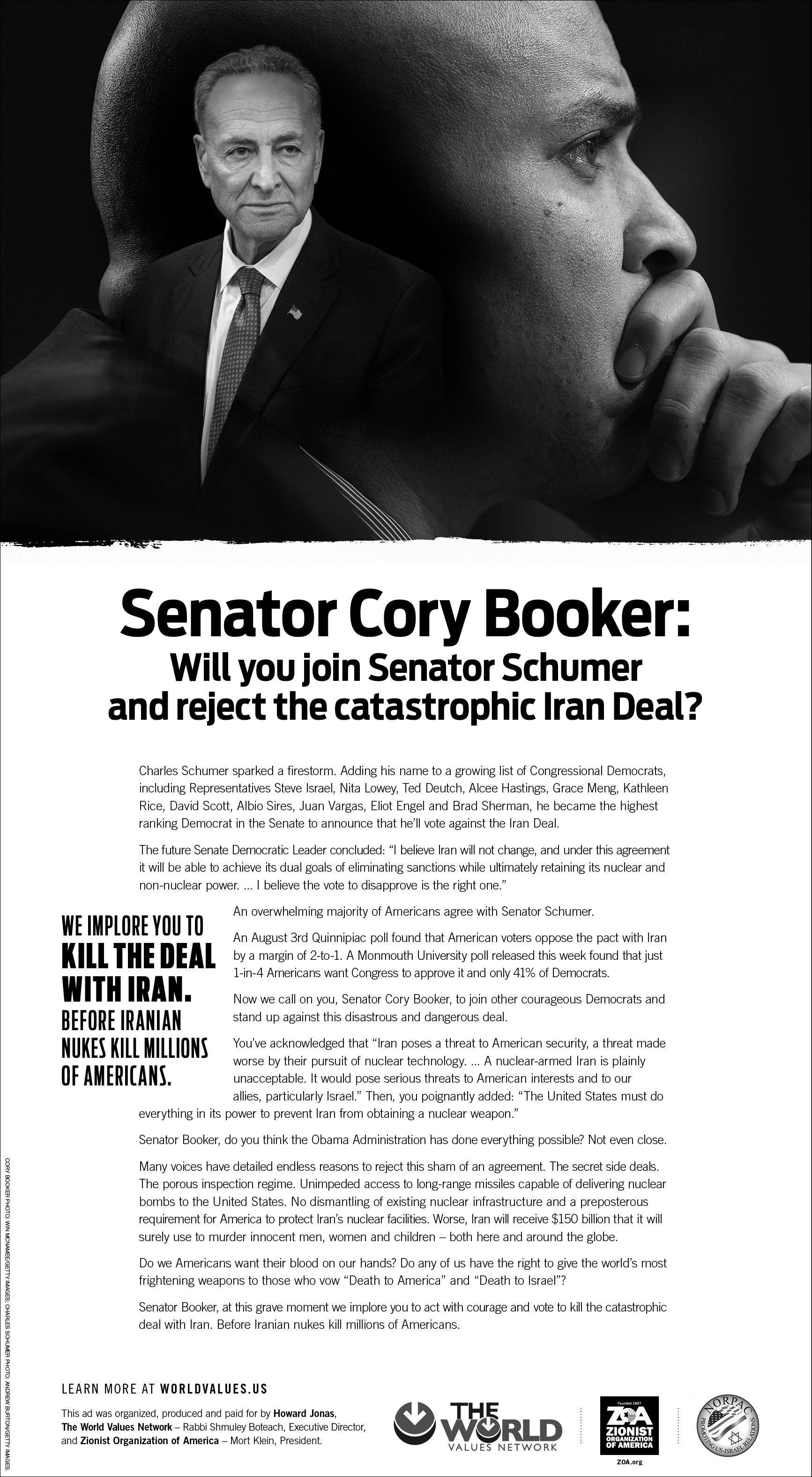 ZOA, The World Values… Co-Sponsor NY Times Ad Opposing Disastrous Iran Deal