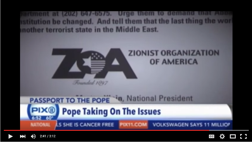 ZOA’s Klein Criticizes Pope’s Support of Palestinian State on PBS-TV