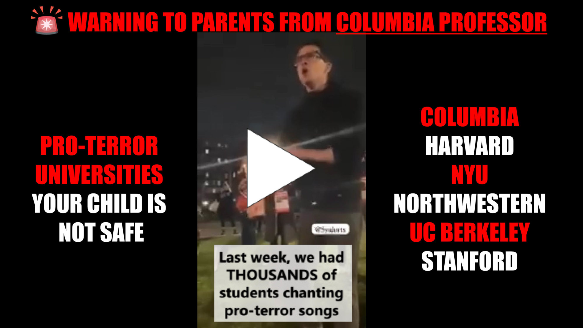 COLUMBIA PROFESSOR WARNS PARENTS: YOUR CHILD WILL NOT BE PROTECTED HERE FROM PRO-TERROR ORGANIZATIONS ON CAMPUS!!!