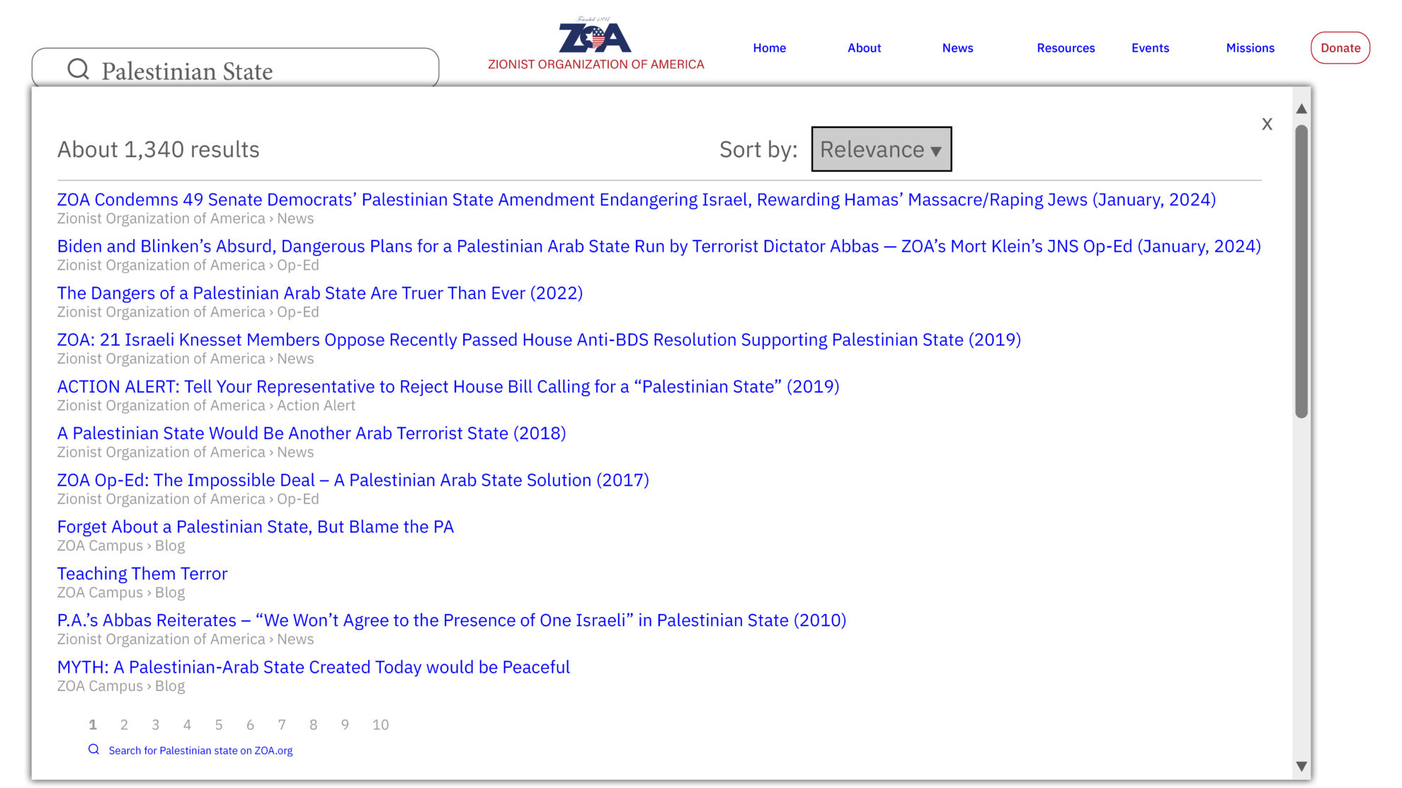 The Dangers of a Palestinian State: ZOA Archives