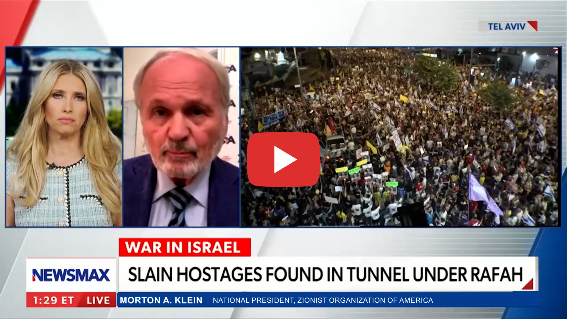 ZOA National President Morton A. Klein on Newsmax TV Discussing the Murder of Six Jewish Hostages by Arab Islamist Terrorist Group Hamas